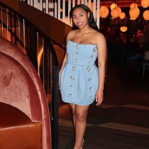 WORN ONCE: Maraya Denim Diamond Mini Dress in Blue
